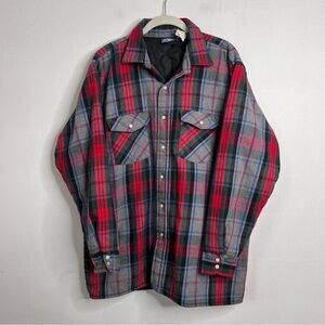 Vintage GFC Trading Co Quilt Lined Plaid Cotton Shirt Jacket size L multicolor